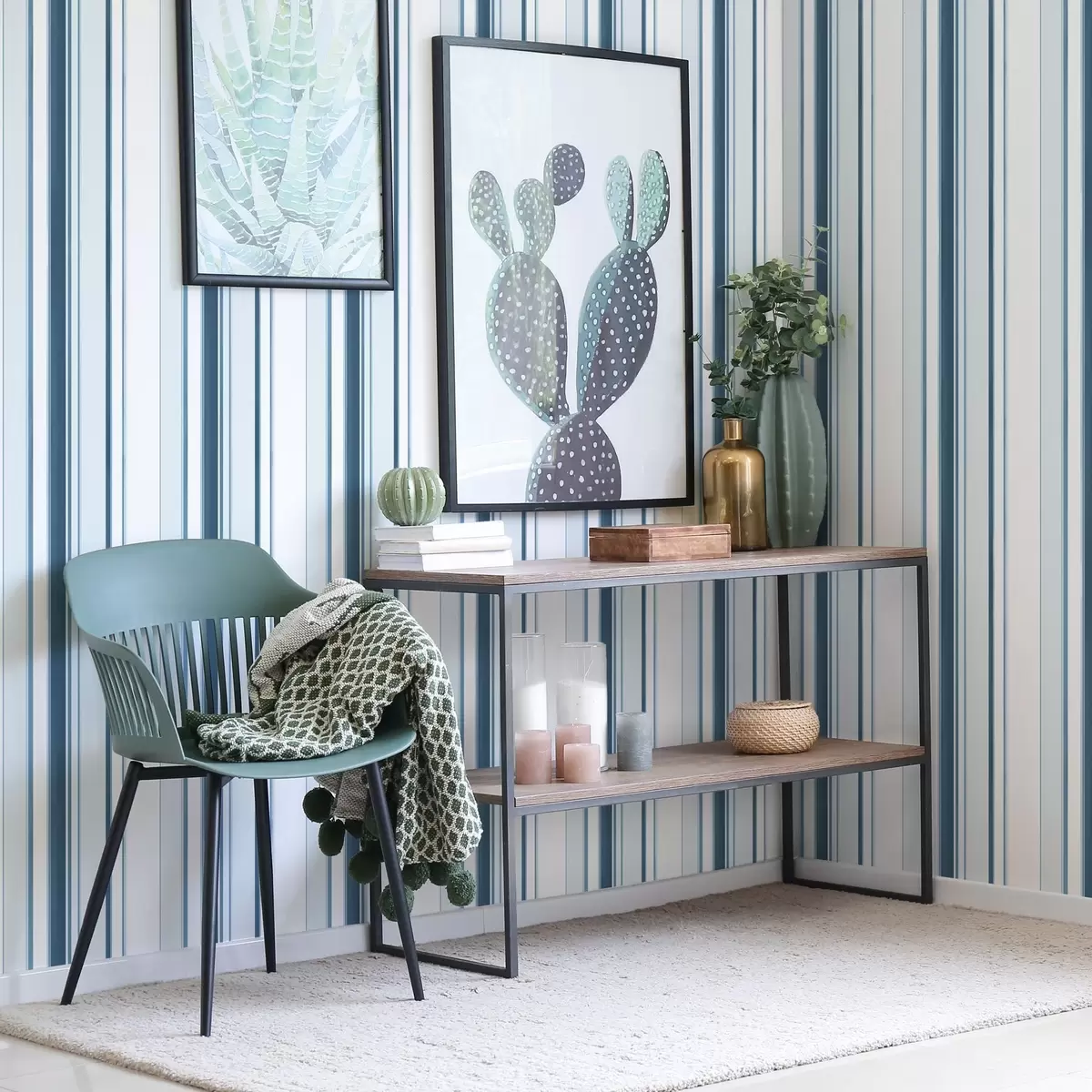 Wallpaper Turquoise and blue stripes of varying widths on a light background a00530