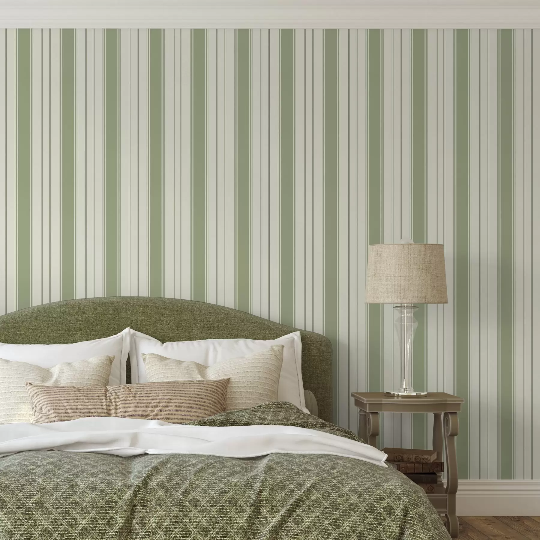 wall murals Cream background with even green vertical stripes a00560
