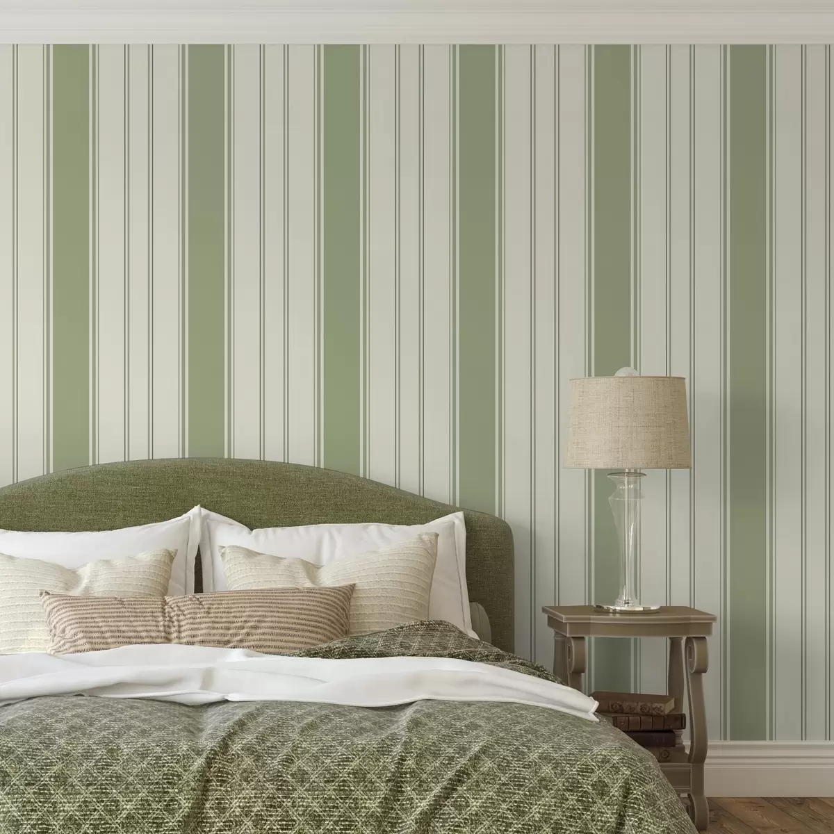 Wallpaper Cream background with wide light green stripes a00561
