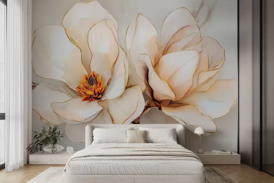 wall murals Large light magnolia flowers with soft petals w09308