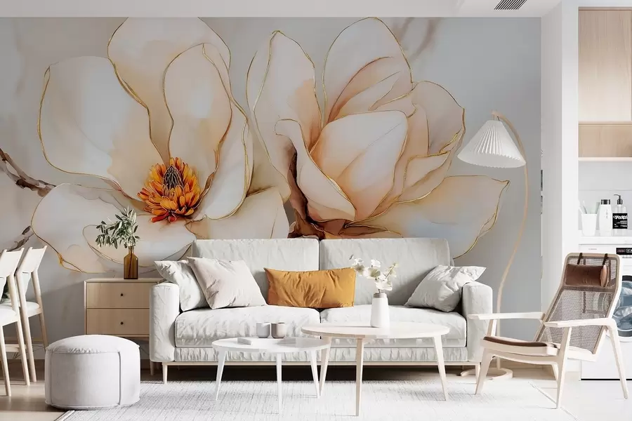 wall murals Large light magnolia flowers with soft petals w09308