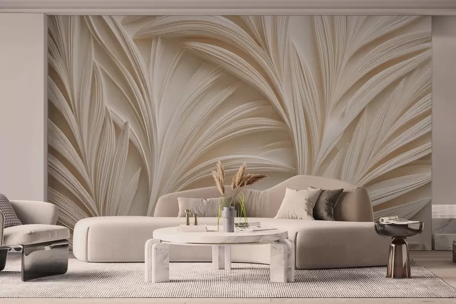wall murals Decorative beige leaves in 3D style w09351