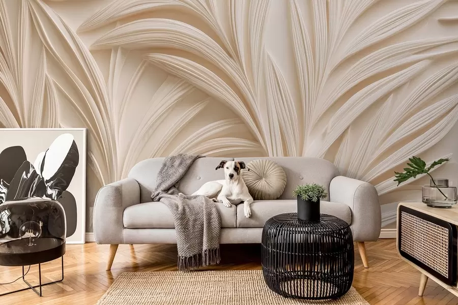 wall murals Decorative beige leaves in 3D style w09351