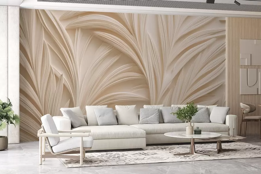 wall murals Decorative beige leaves in 3D style w09351