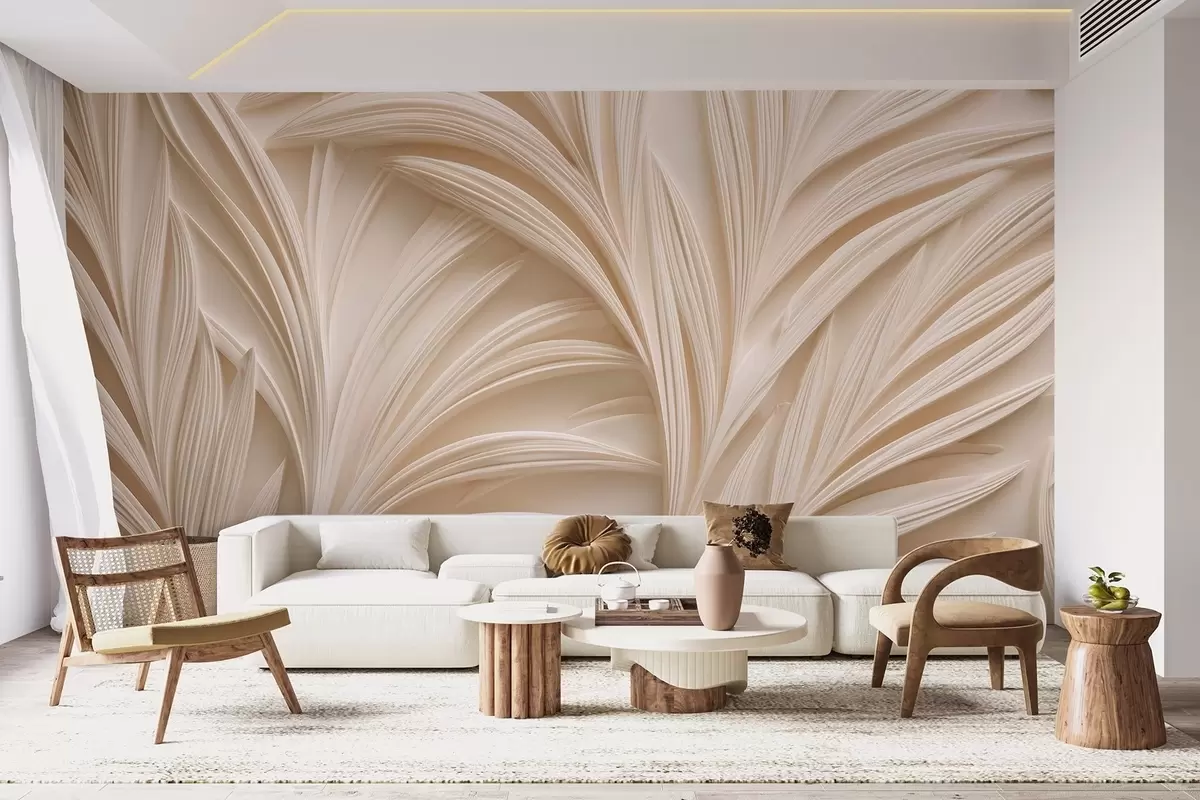 wall murals Decorative beige leaves in 3D style w09351