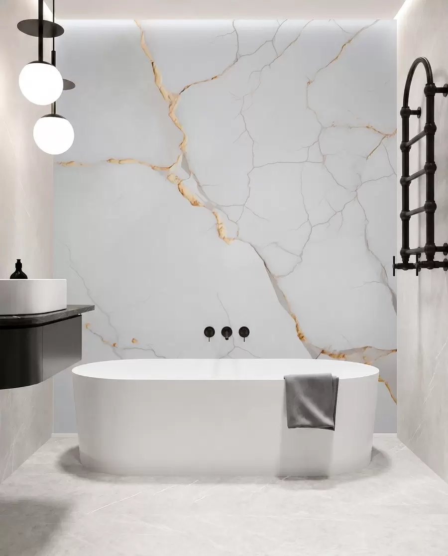 wall murals Imitation of marble with fine cracks and yellow veins w09390