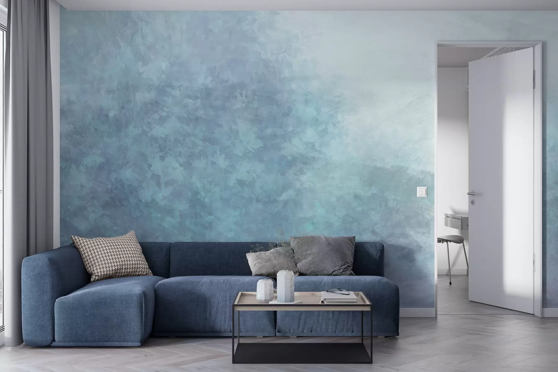wall murals  Imitation of leaves on a concrete wall w04468v1