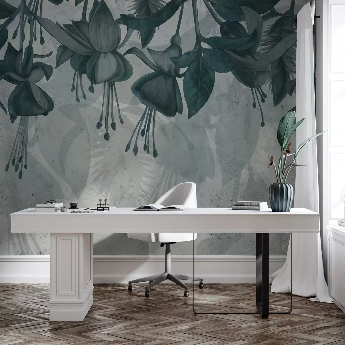 wall murals Hanging flowers in grunge style w04472v1