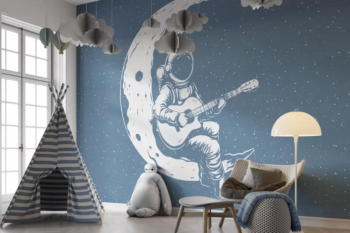 wall murals Cosmonaut, moon, guitar w04514v2