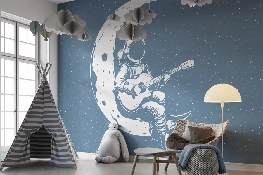 wall murals Cosmonaut, moon, guitar w04514v2