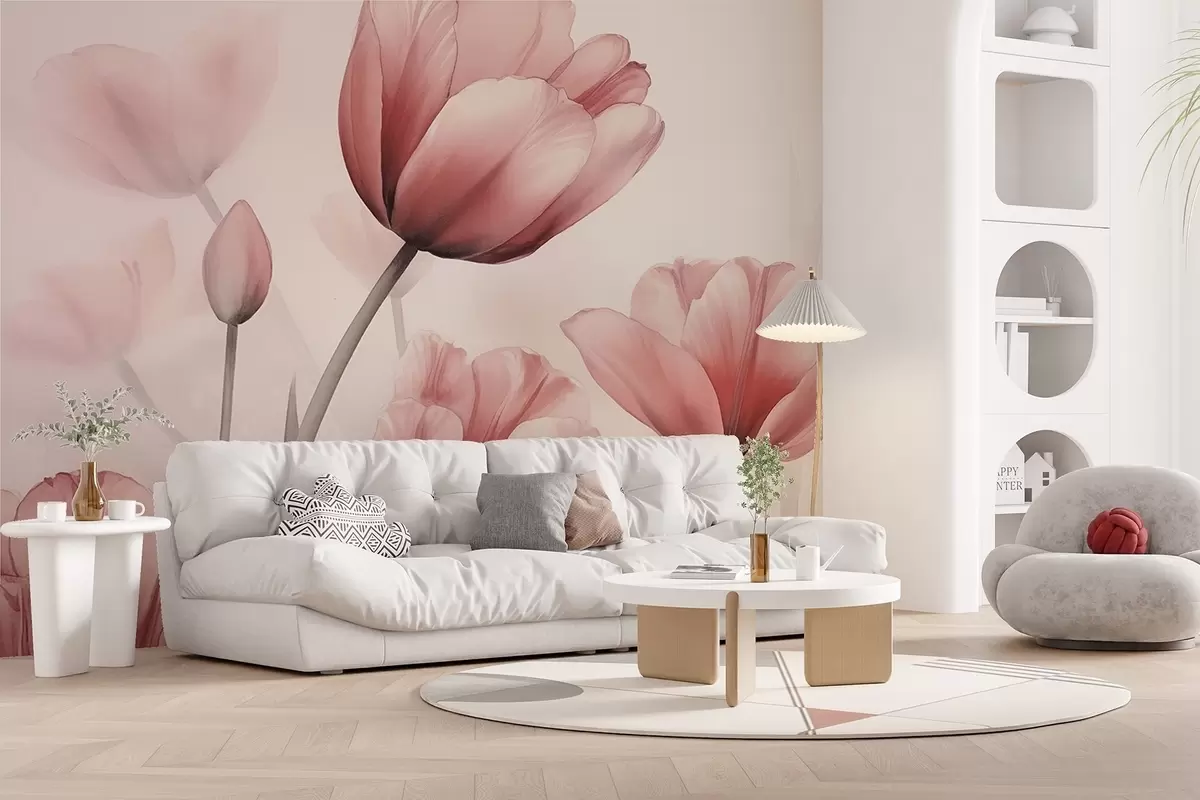 wall murals Tulips with a burnt effect and texture w04519