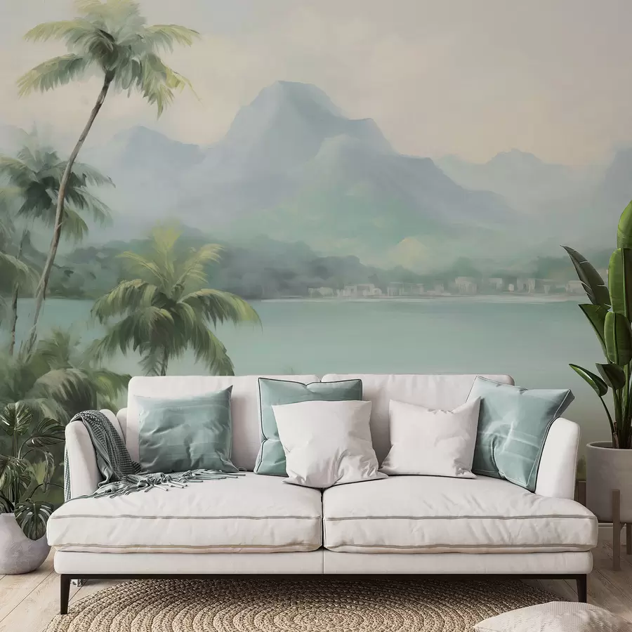 wall murals Palm trees against the backdrop of mountains w04535