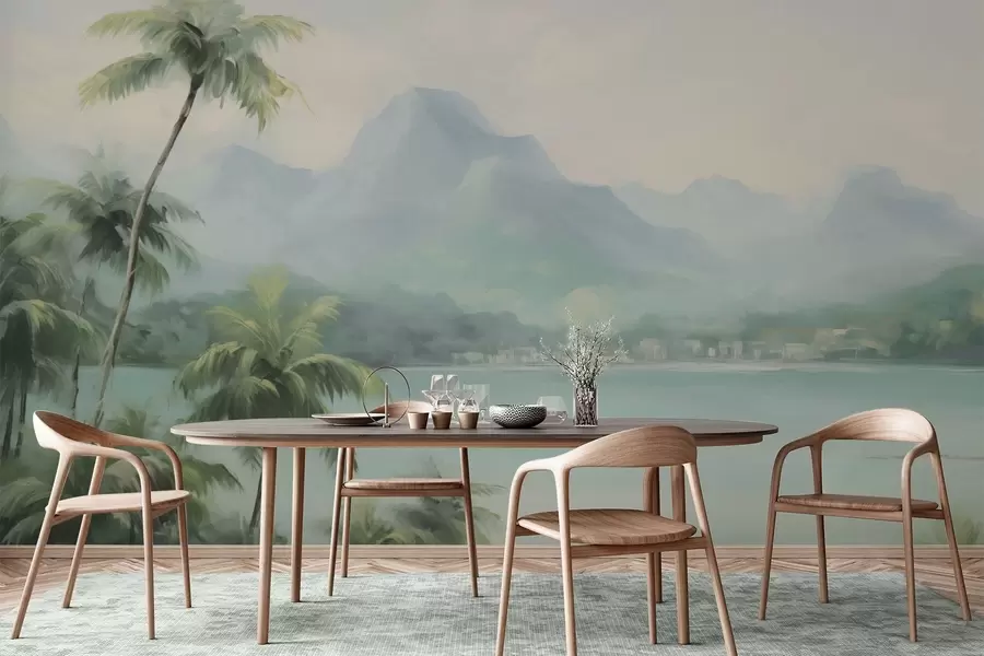 wall murals Palm trees against the backdrop of mountains w04535