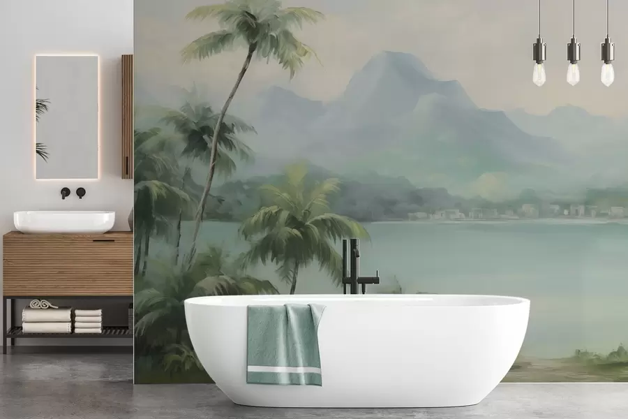 wall murals Palm trees against the backdrop of mountains w04535