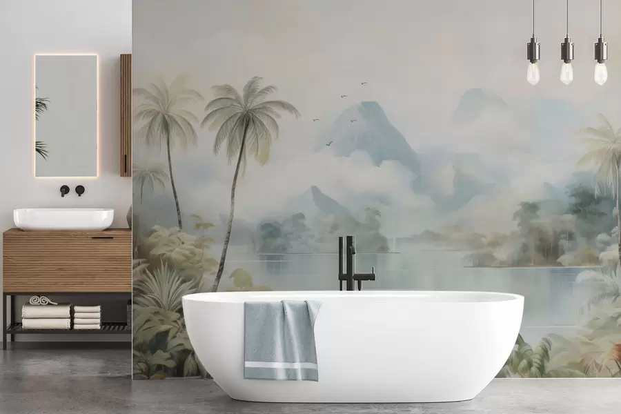 wall murals River in the jungle near the mountains w04536