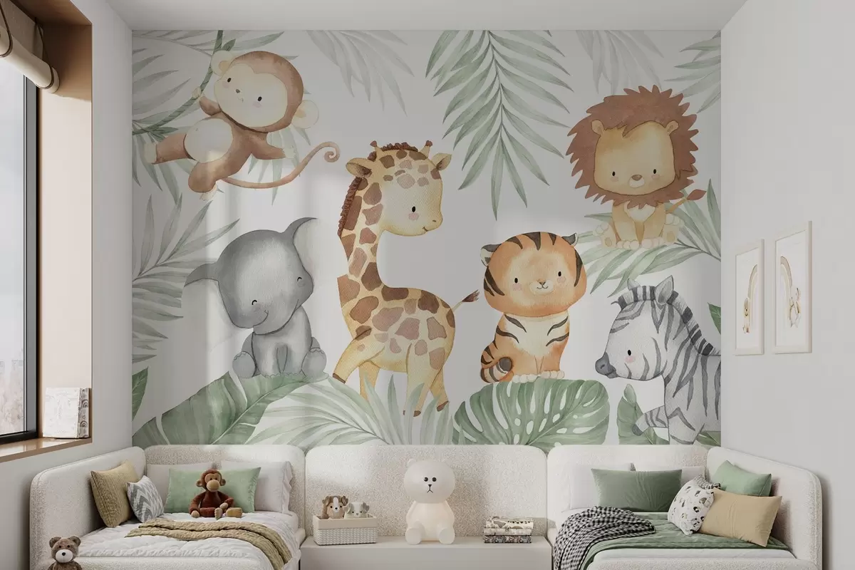 wall murals Cute animals in the tropics w04537
