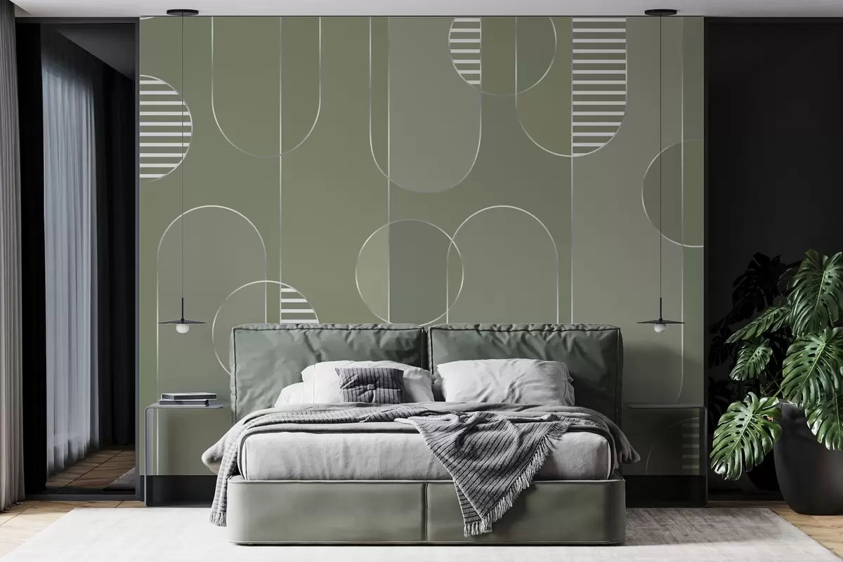 wall murals Geometric abstract with muted green tones w04523