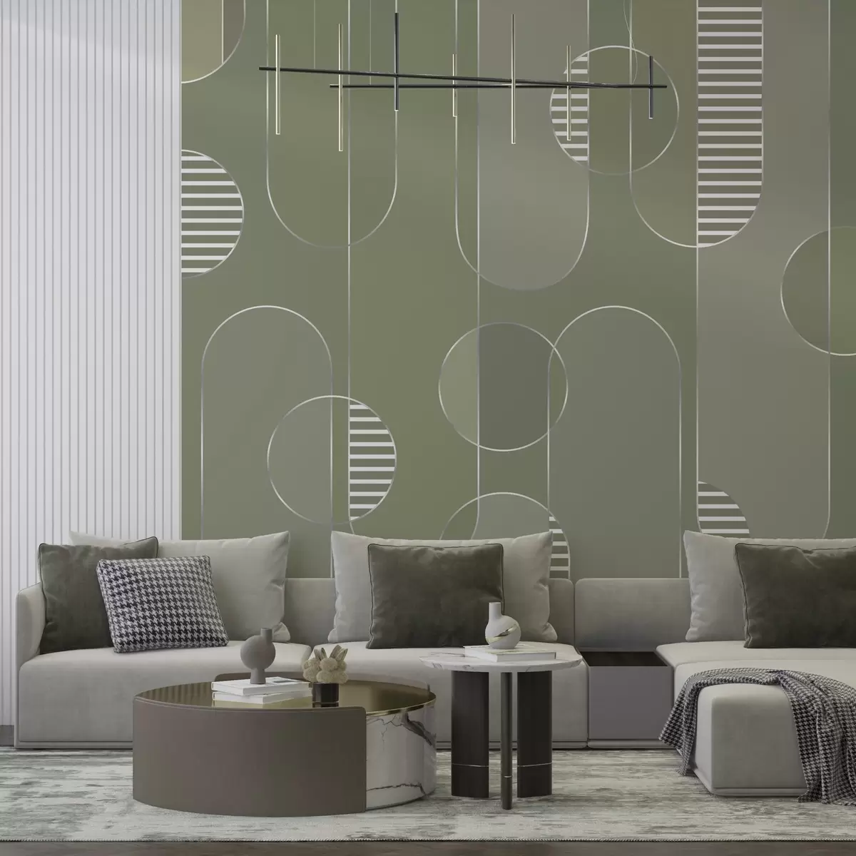 wall murals Geometric abstract with muted green tones w04523