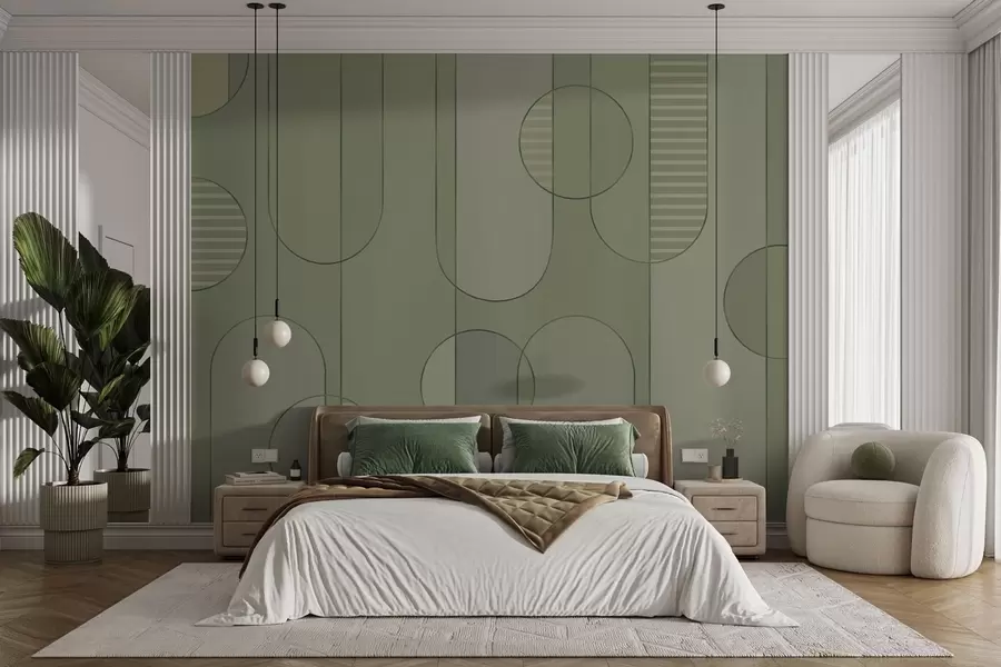 wall murals Geometric abstract with light green palette w04523v1