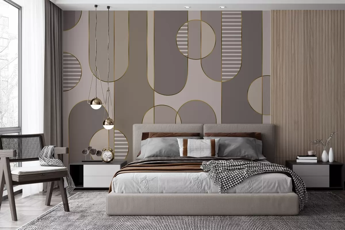 wall murals Geometric abstract with brown and lines w04523v2