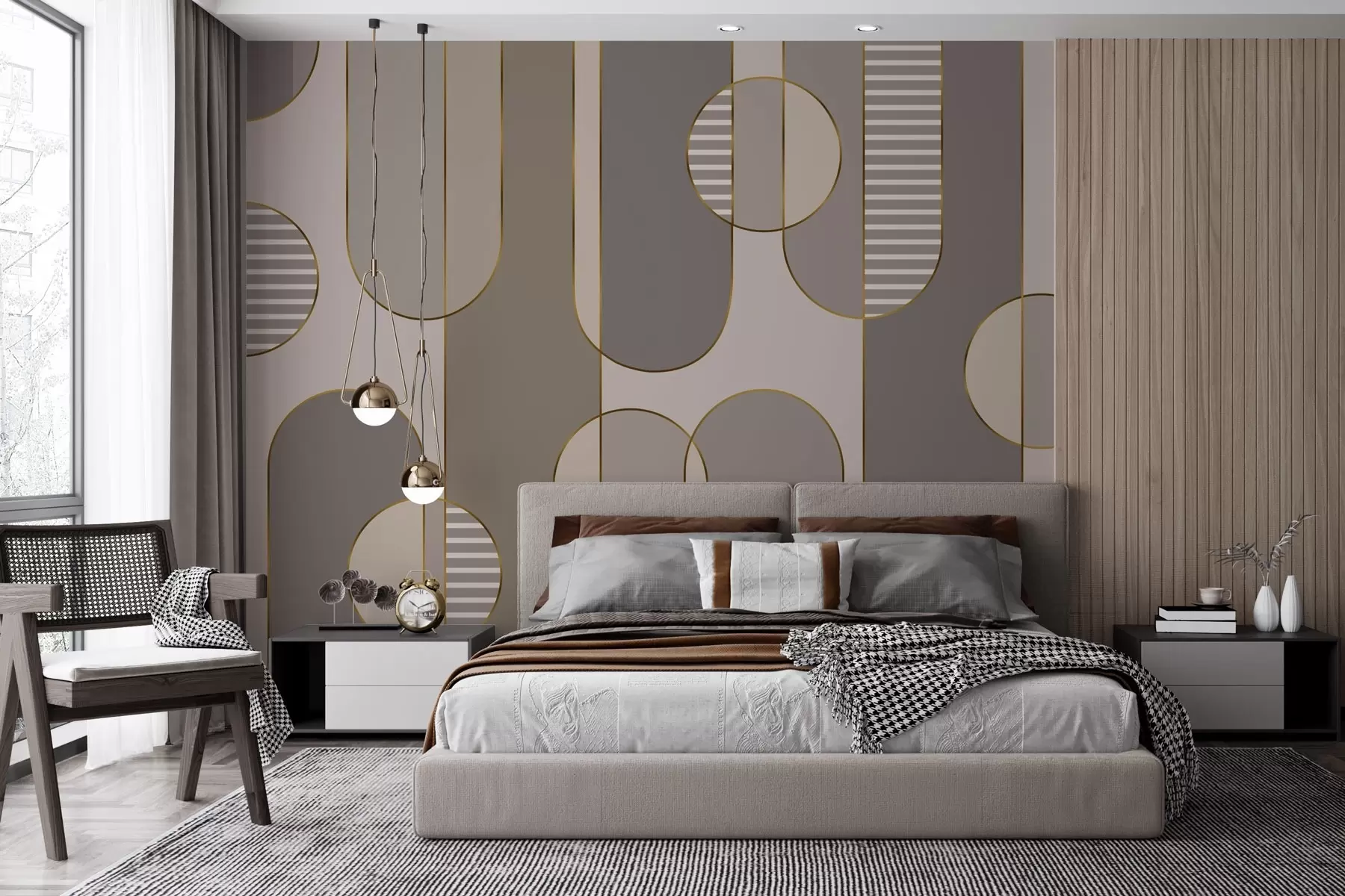 wall murals Geometric abstract with brown and lines w04523v2