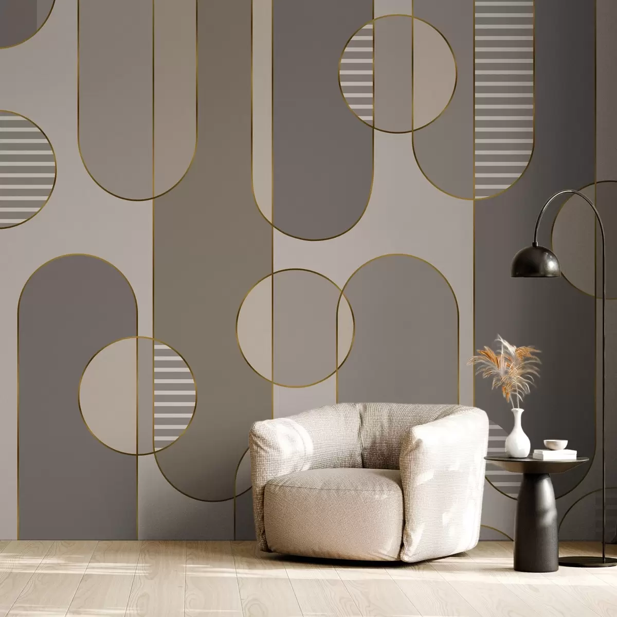 wall murals Geometric abstract with brown and lines w04523v2