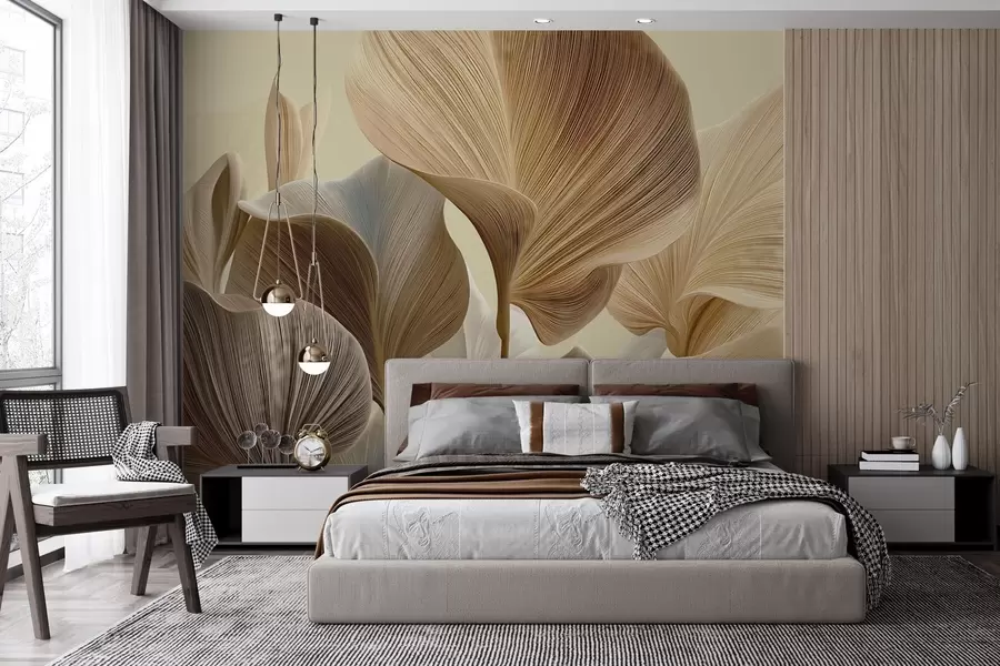 wall murals Refined leaves in delicate neutral shades w04549v2
