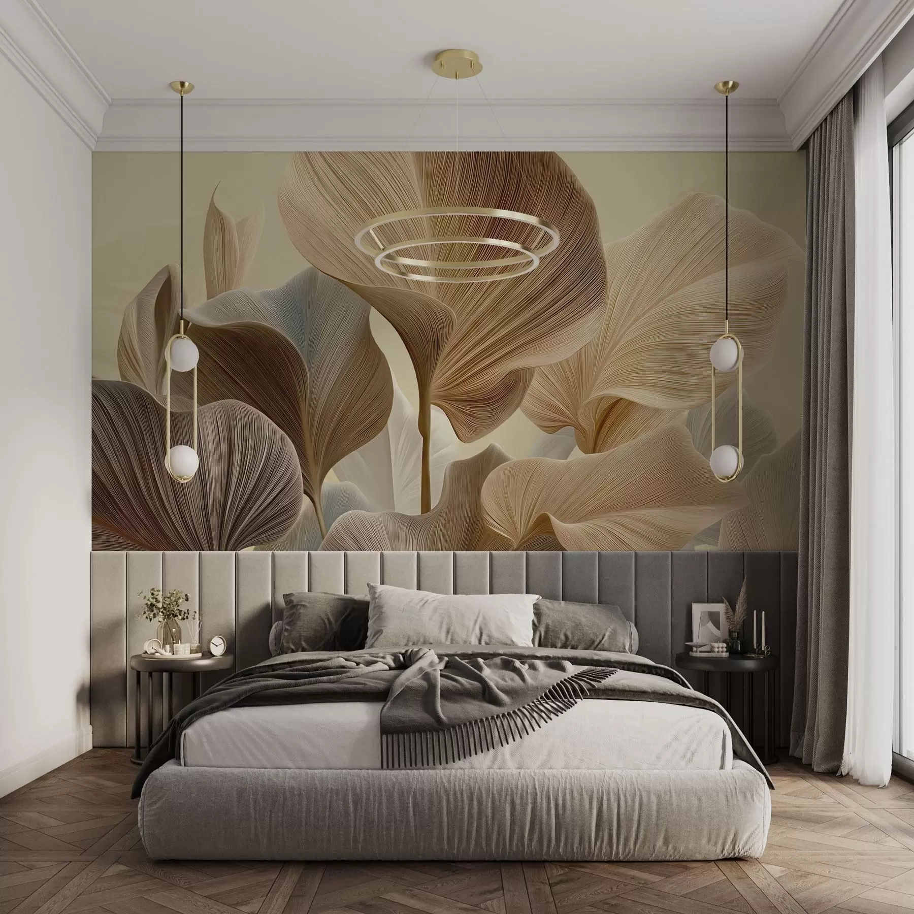 wall murals Refined leaves in delicate neutral shades w04549v2
