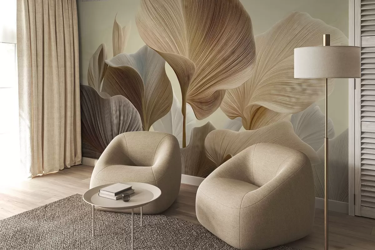 wall murals Refined leaves in delicate neutral shades w04549v2