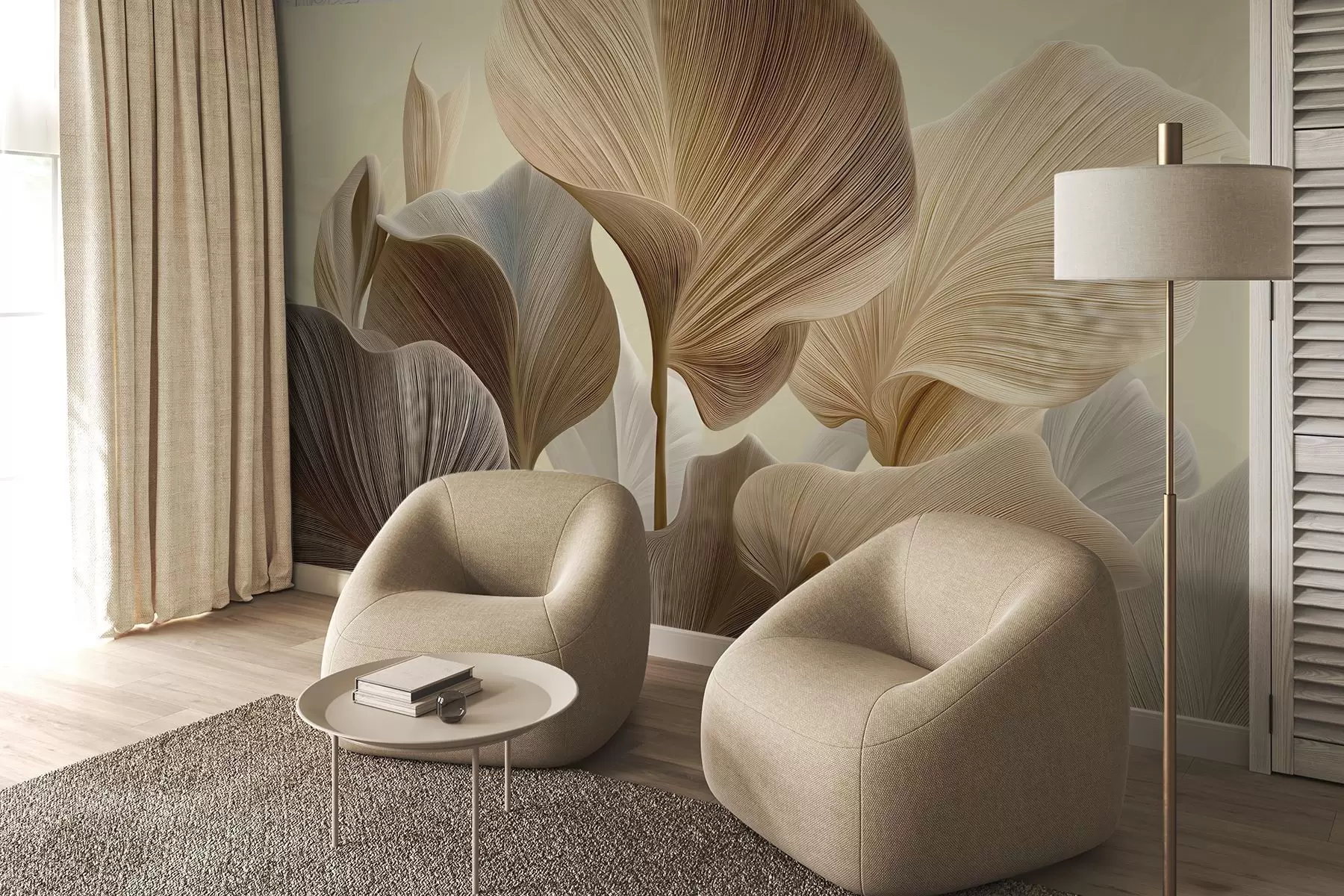 wall murals Refined leaves in delicate neutral shades w04549v2