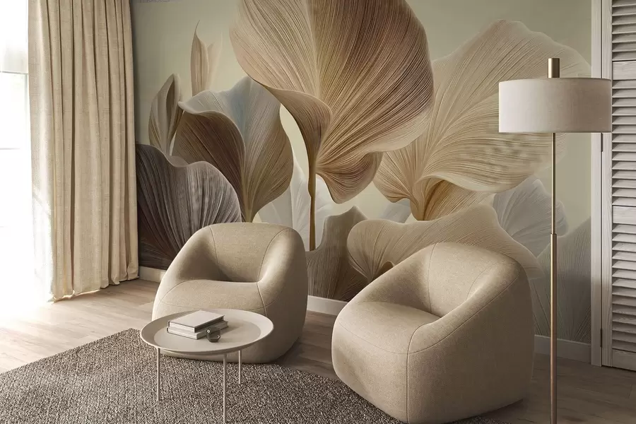 wall murals Refined leaves in delicate neutral shades w04549v2