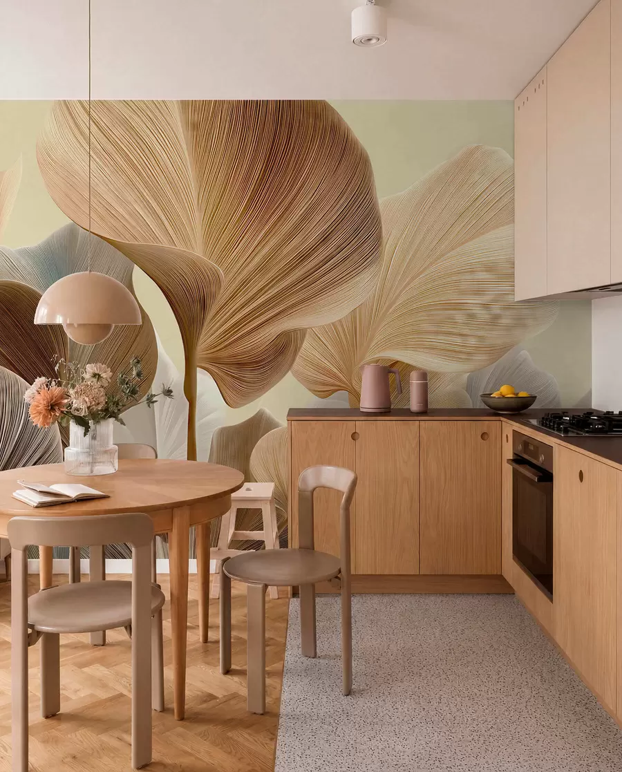 wall murals Refined leaves in delicate neutral shades w04549v2