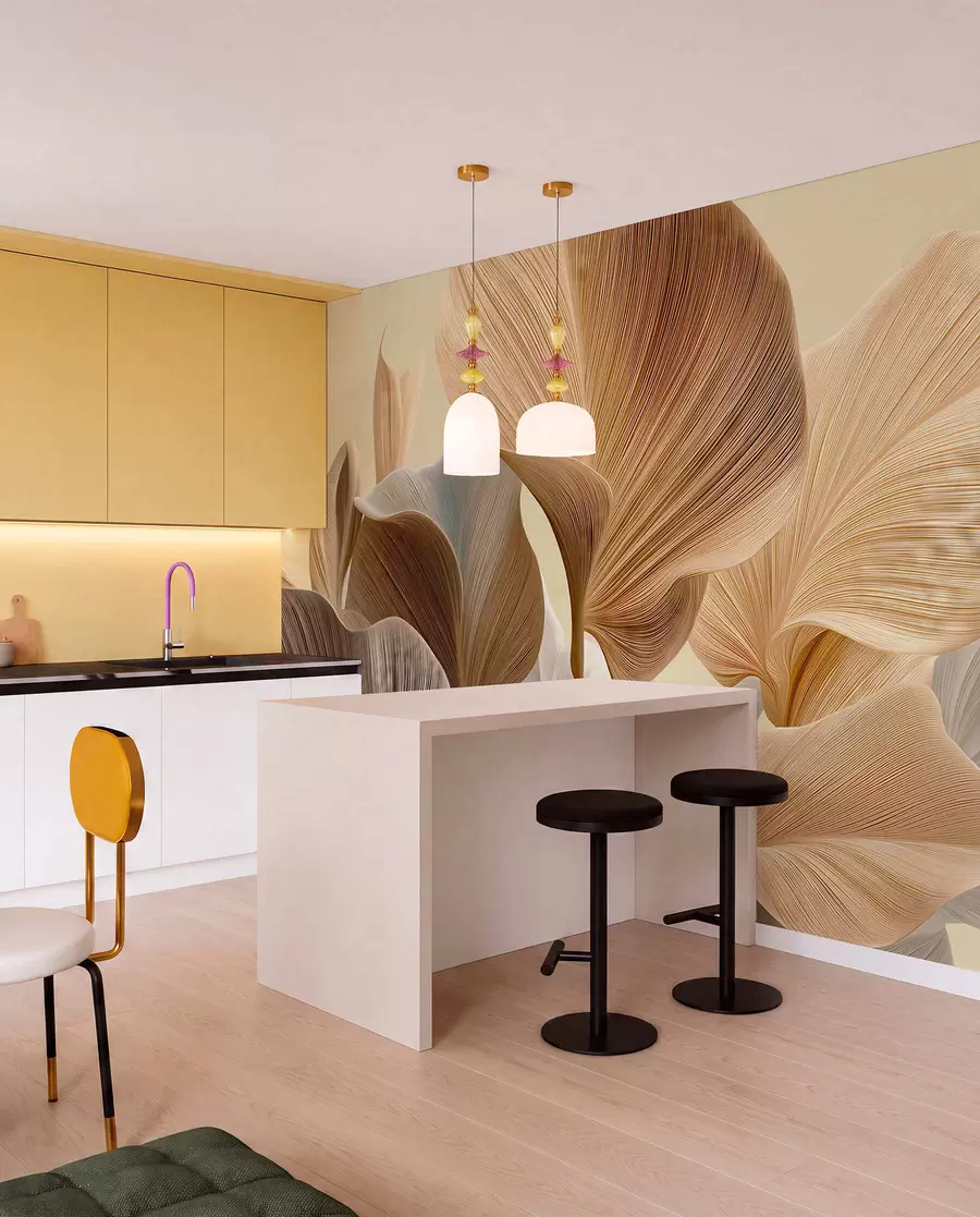 wall murals Refined leaves in delicate neutral shades w04549v2