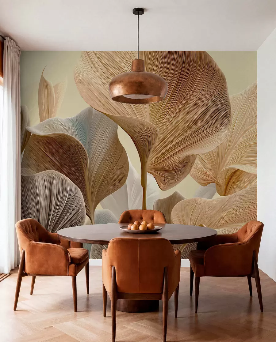 wall murals Refined leaves in delicate neutral shades w04549v2