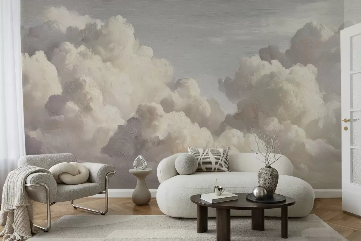 wall murals Dramatic clouds in soft textured brush strokes w04550