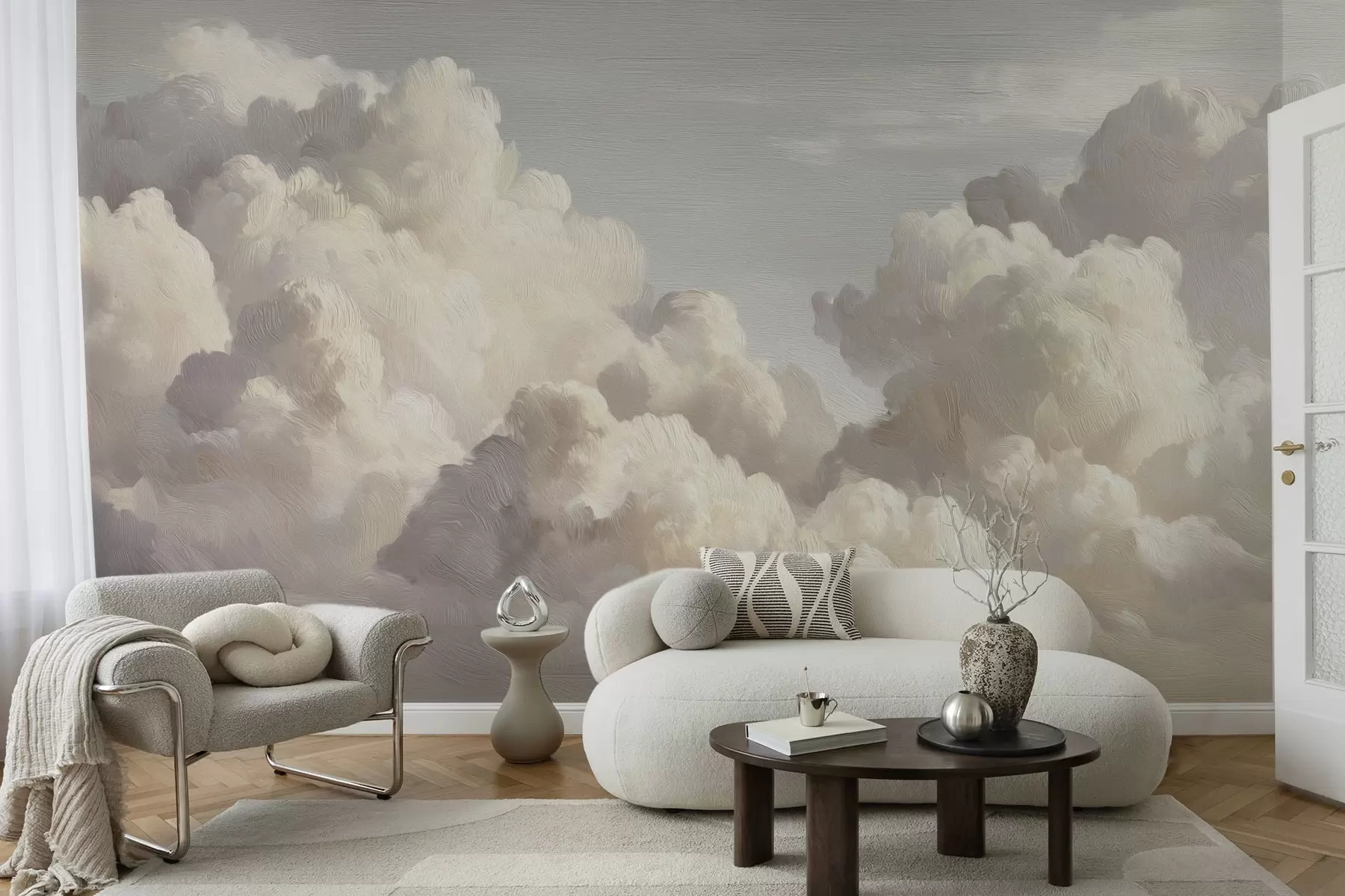 wall murals Dramatic clouds in soft textured brush strokes w04550