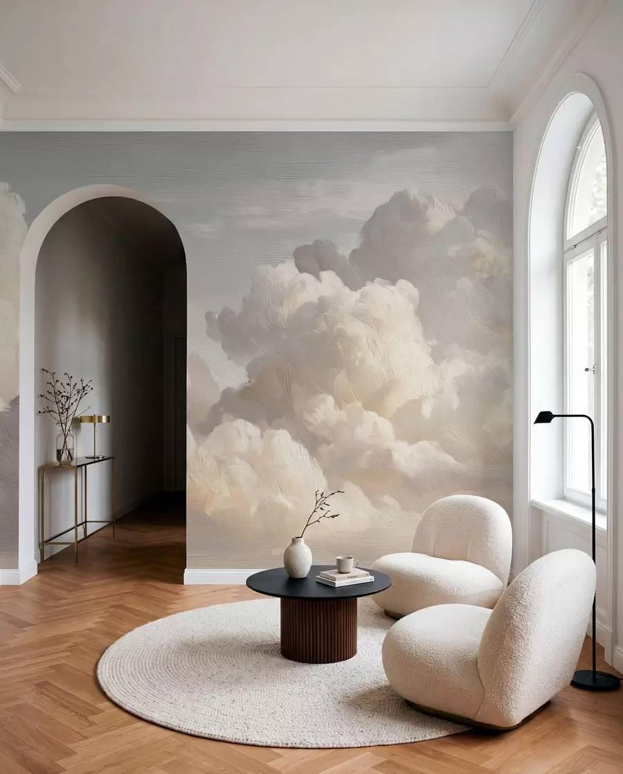 wall murals Dramatic clouds in soft textured brush strokes w04550