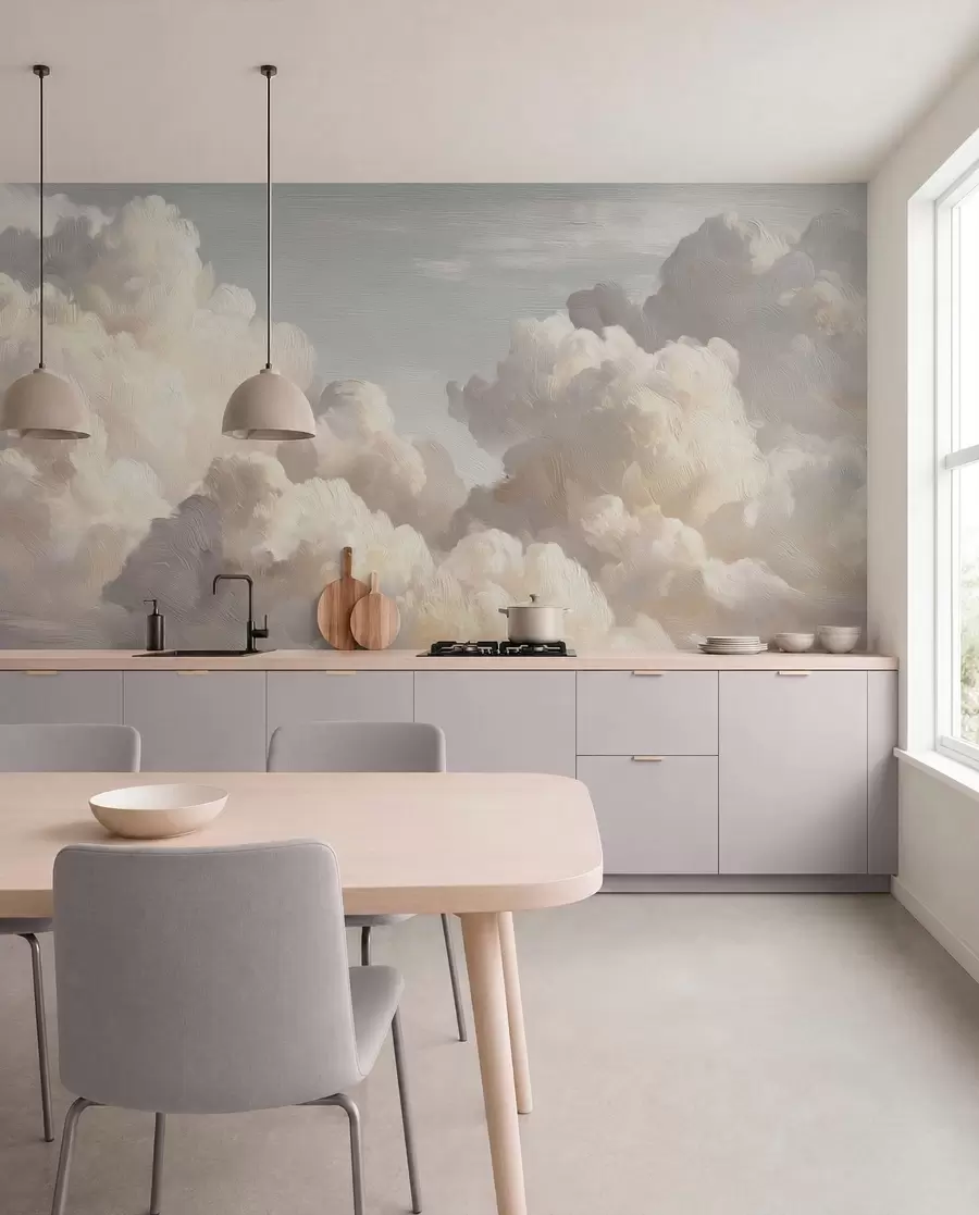 wall murals Dramatic clouds in soft textured brush strokes w04550