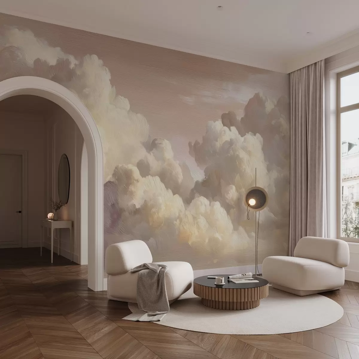 wall murals Clouds in warm pastel pink light w04550v1