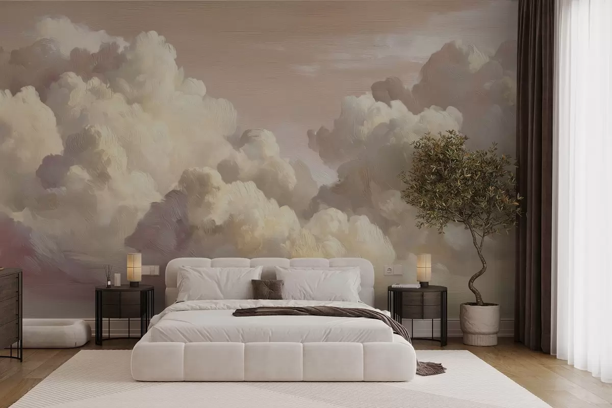 wall murals Clouds in warm pastel pink light w04550v1