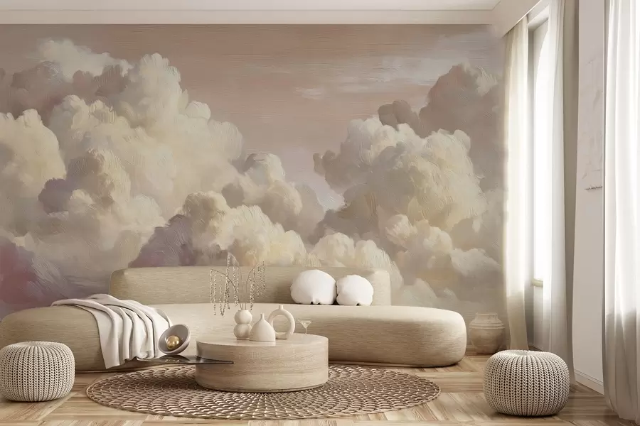wall murals Clouds in warm pastel pink light w04550v1
