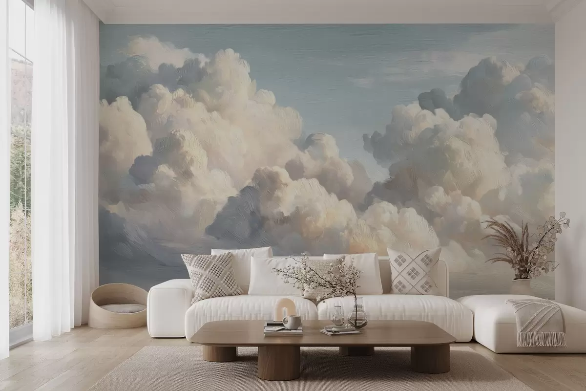 wall murals Clouds in soft blue sky with light texture w04550v2