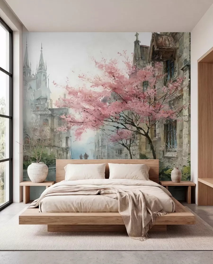 wall murals watercolour-style cityscape w04500
