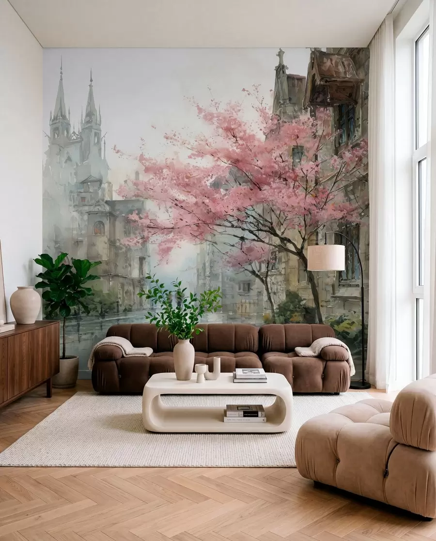 wall murals watercolour-style cityscape w04500