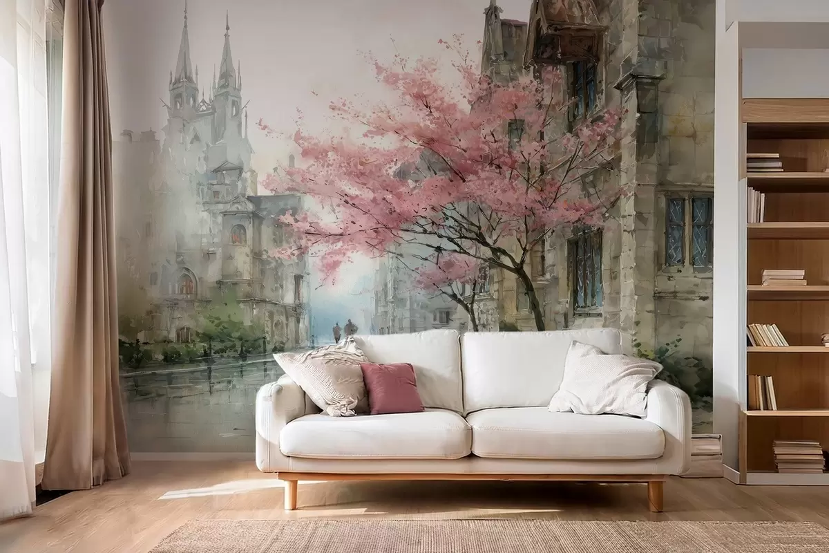 wall murals watercolour-style cityscape w04500