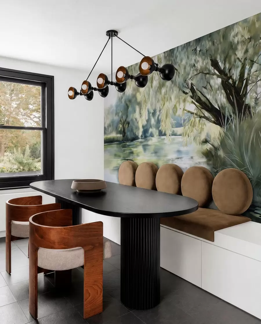 wall murals watercolour-style tree above the lake w04501