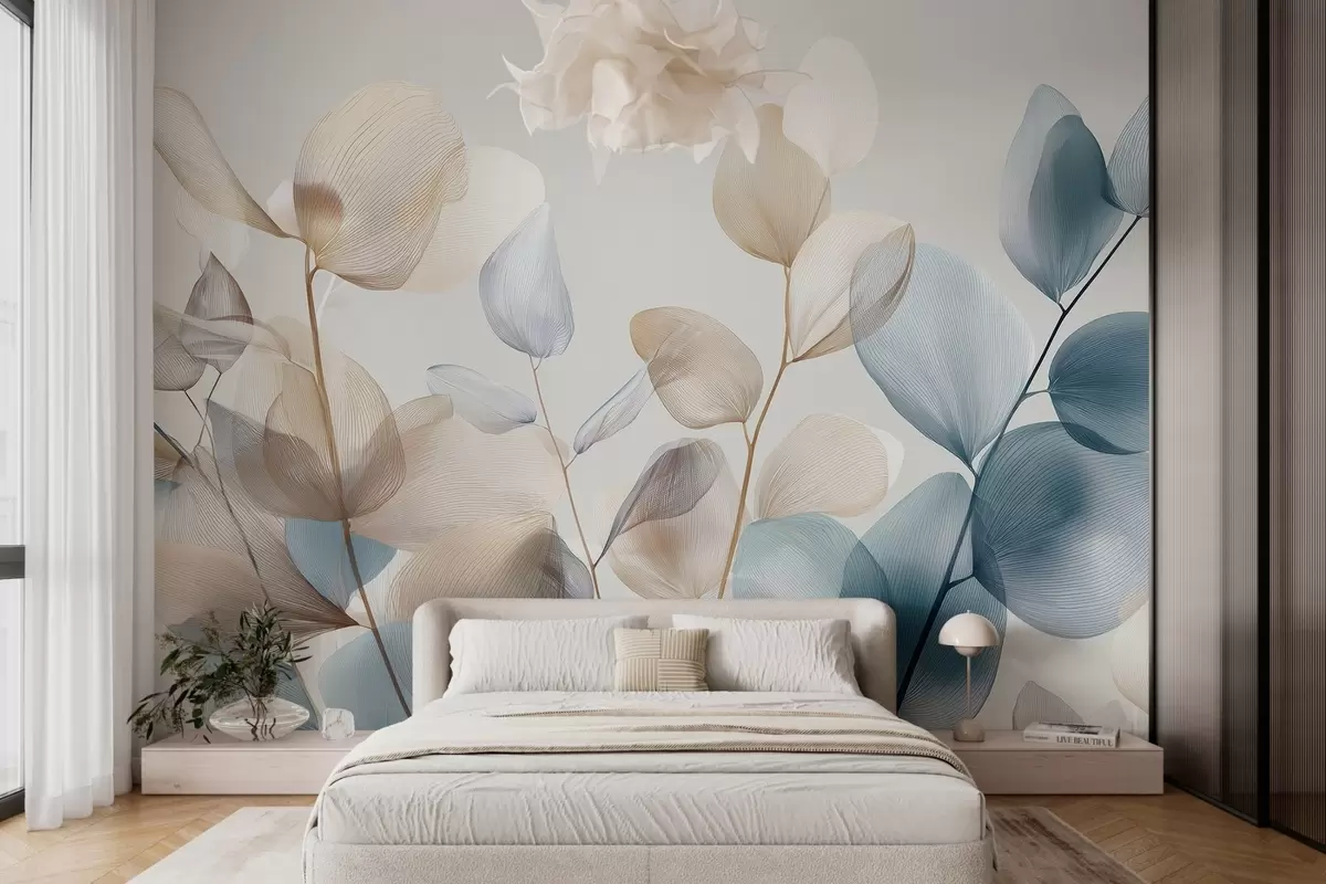 wall murals elegant eucalyptus leaves with veins w04503