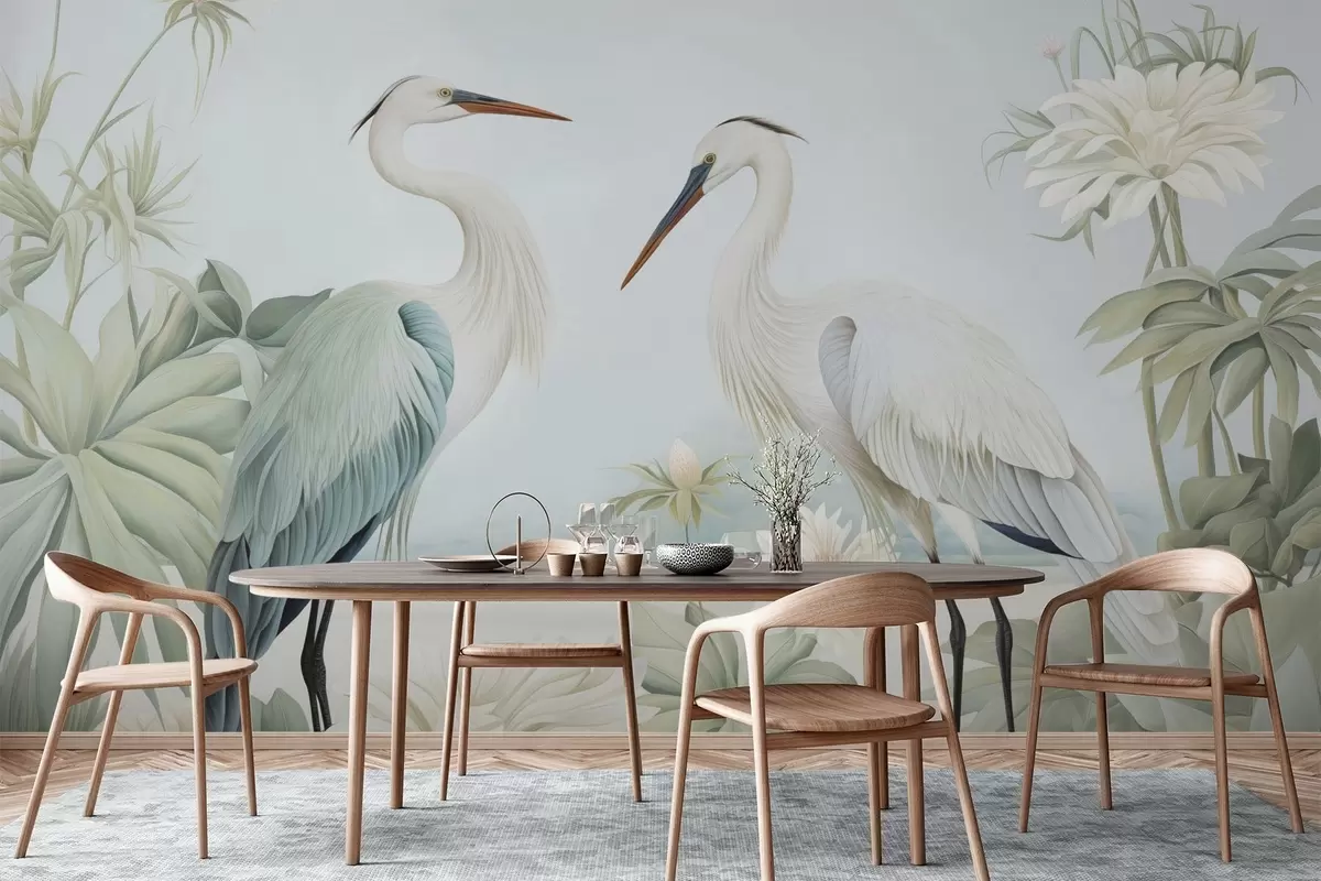 wall murals Herons by the pond w04538