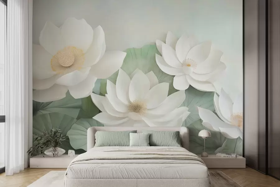 wall murals Lotus flowers in foliage w04539