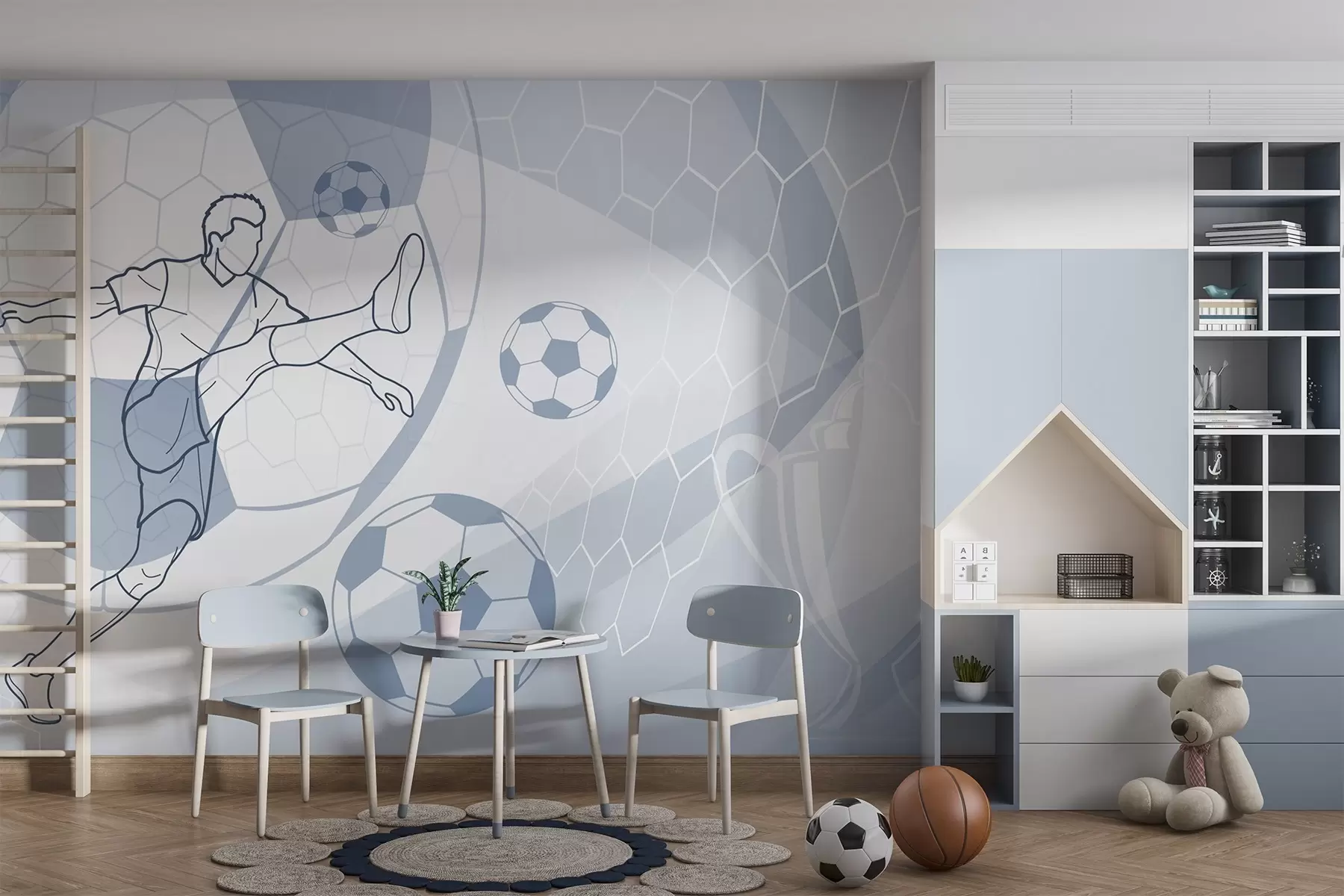 wall murals Soccer player and balls w04601